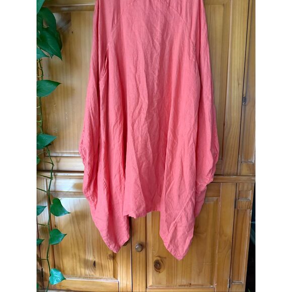 LIN BOHÈME Coral Linen Tunic Dress • Oversized Asymmetrical Hem • One Size - Picture 4 of 10